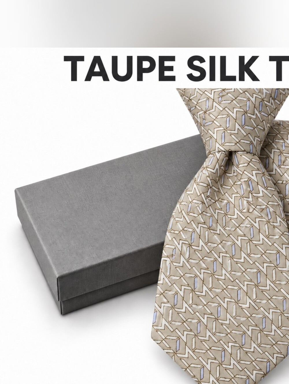 Michael Kors Taupe Geometric Silk Tie with Light Blue Accents